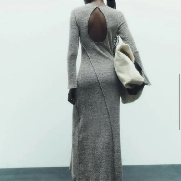 ZARA Pronounced Seam Maxi Dress Women’s Med Grey Stretch Open Back Grunge Gothic - Picture 2 of 11